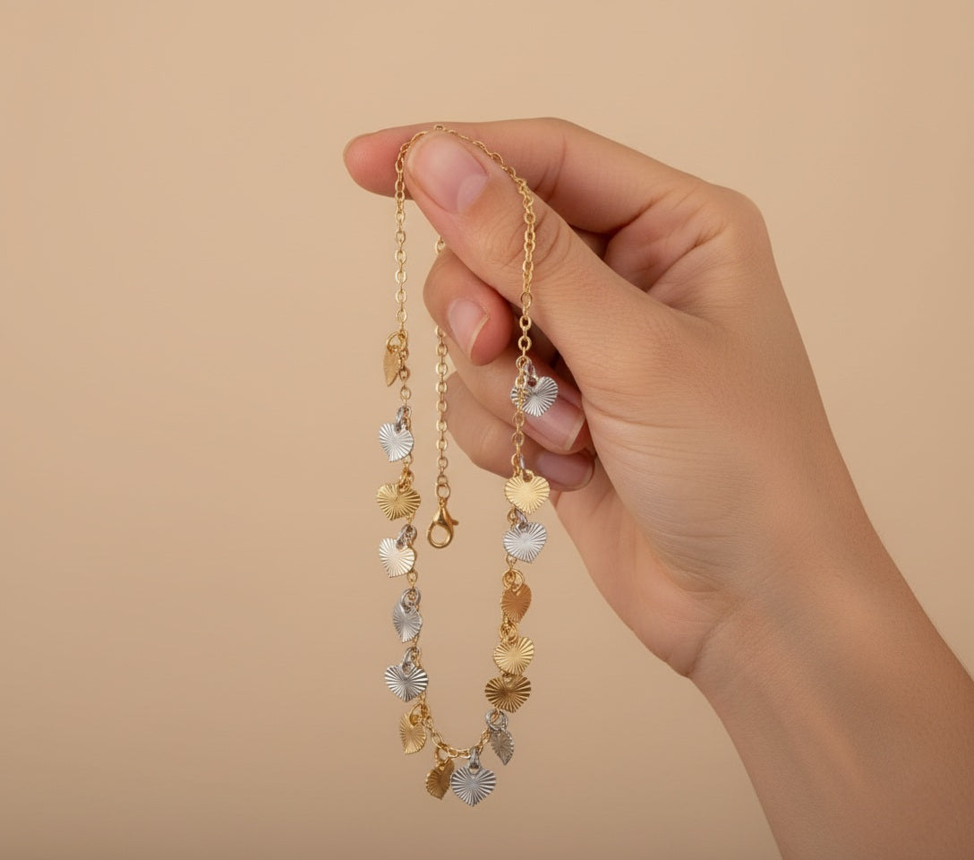 ZewarArt Gold & Silver Heart Charm Chain Necklace – Anti-Tarnish Waterproof Jewellery