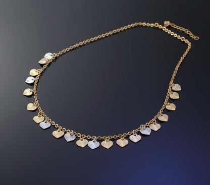 ZewarArt Gold & Silver Heart Charm Chain Necklace – Anti-Tarnish Waterproof Jewellery